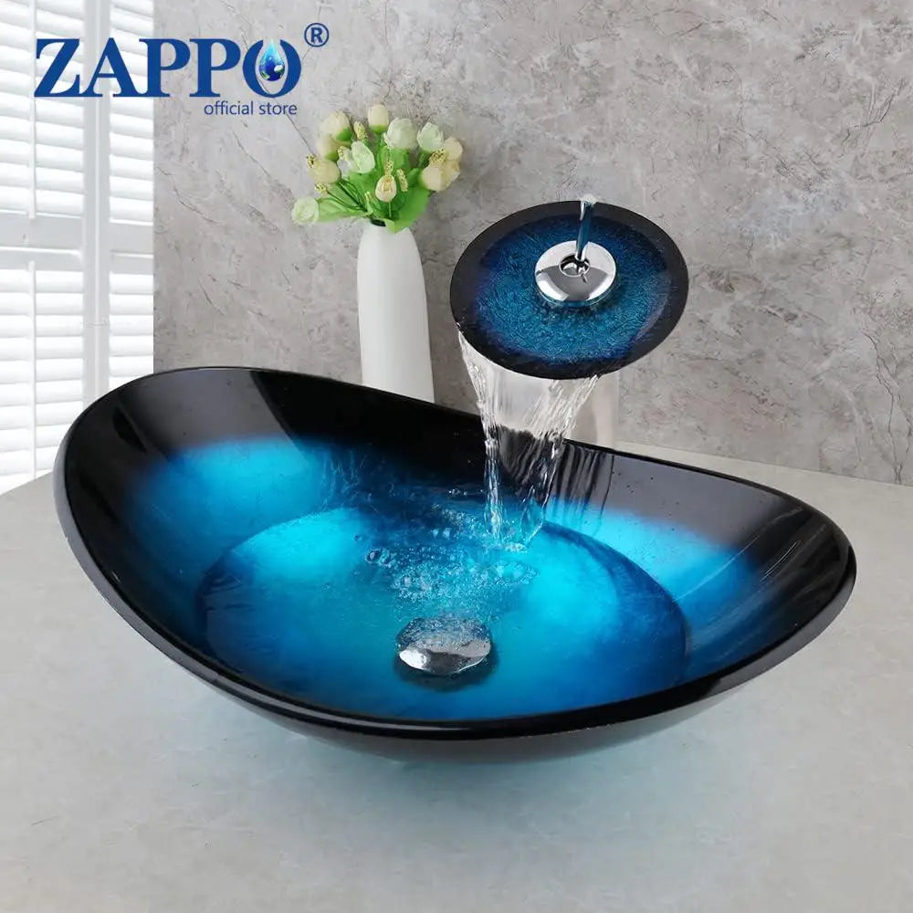 Durable Tempered Glass Vessel Sink With Waterfall Faucet