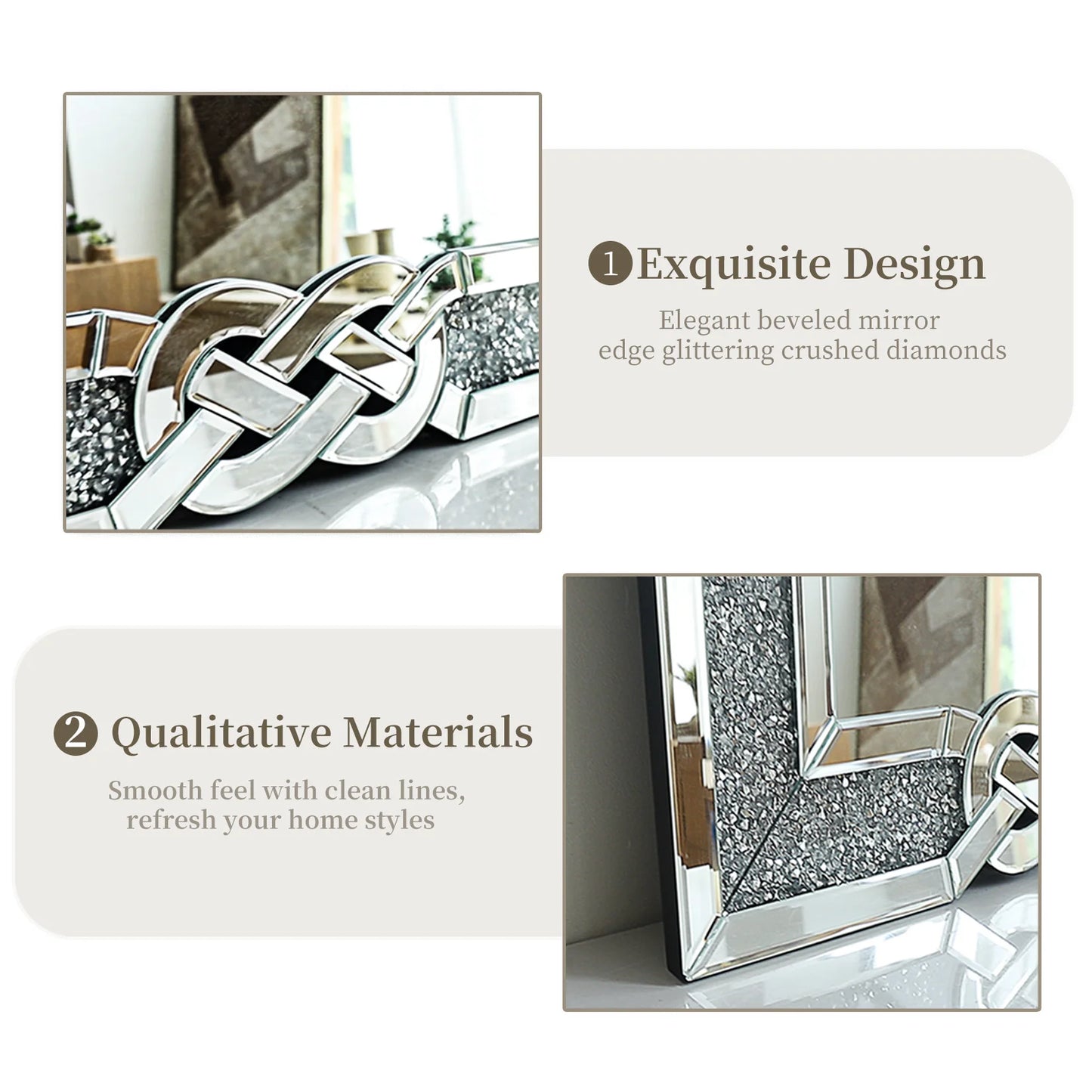Large Crystal Diamond Mirror Wall Decor for Bedroom