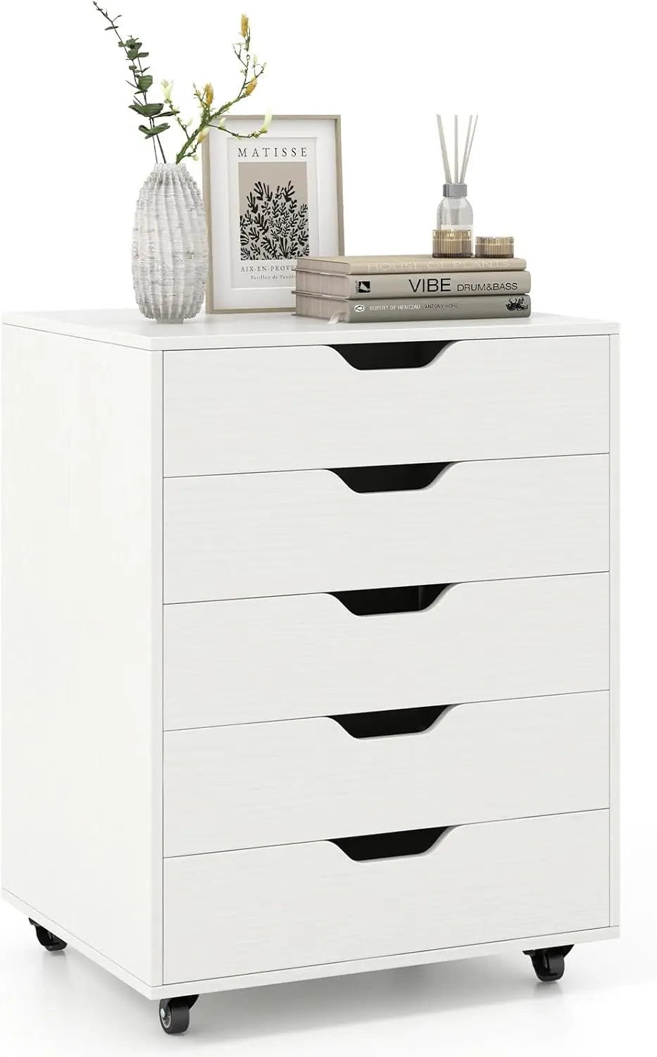 5-Drawer Storage Cabinet, Versatile Drawer of Chest with Lockable Wheels, Mobile Office Lateral File Cabinet,for Home,Customized