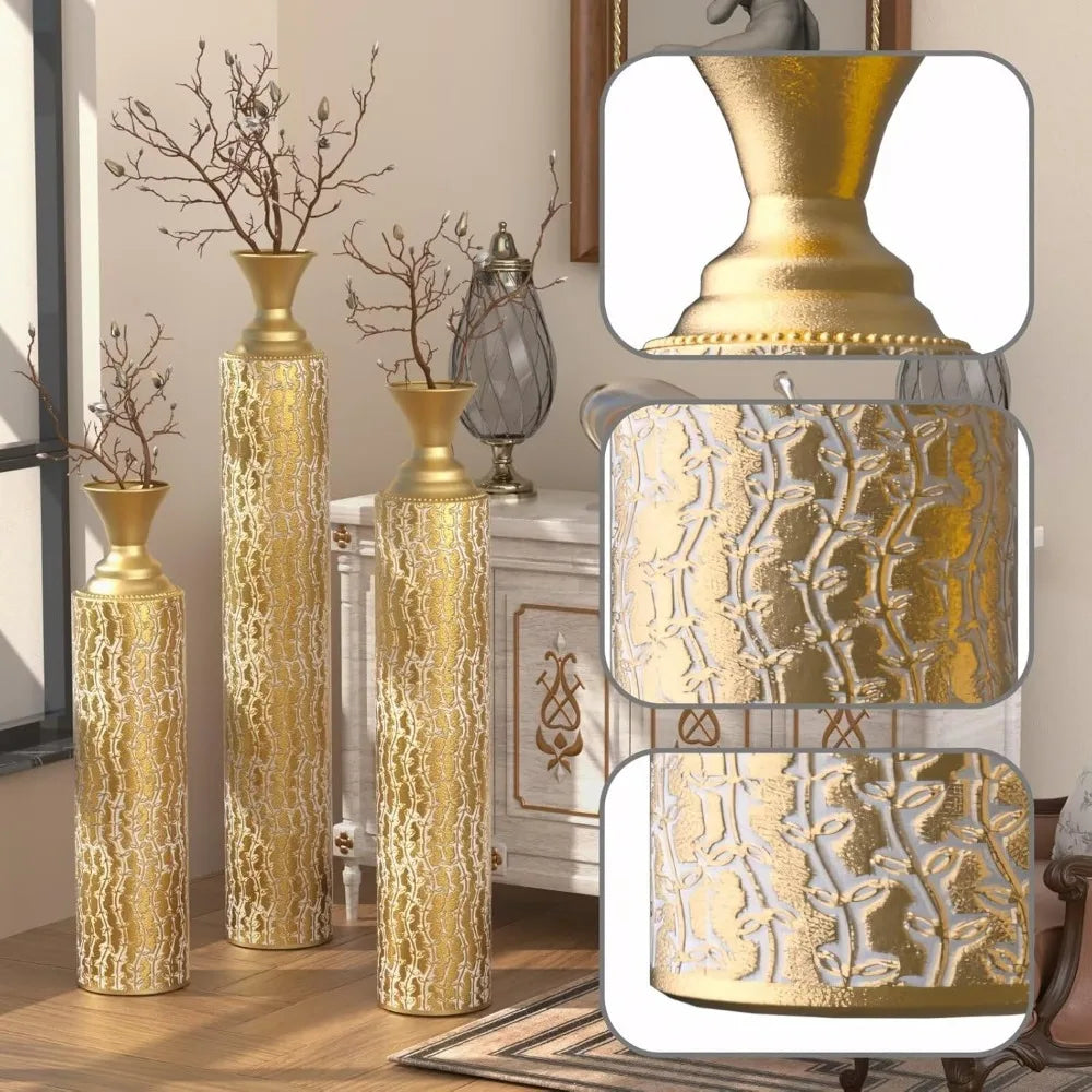 Gold Floor Vases Set of 3 Tall Metal Decorative Home Decor