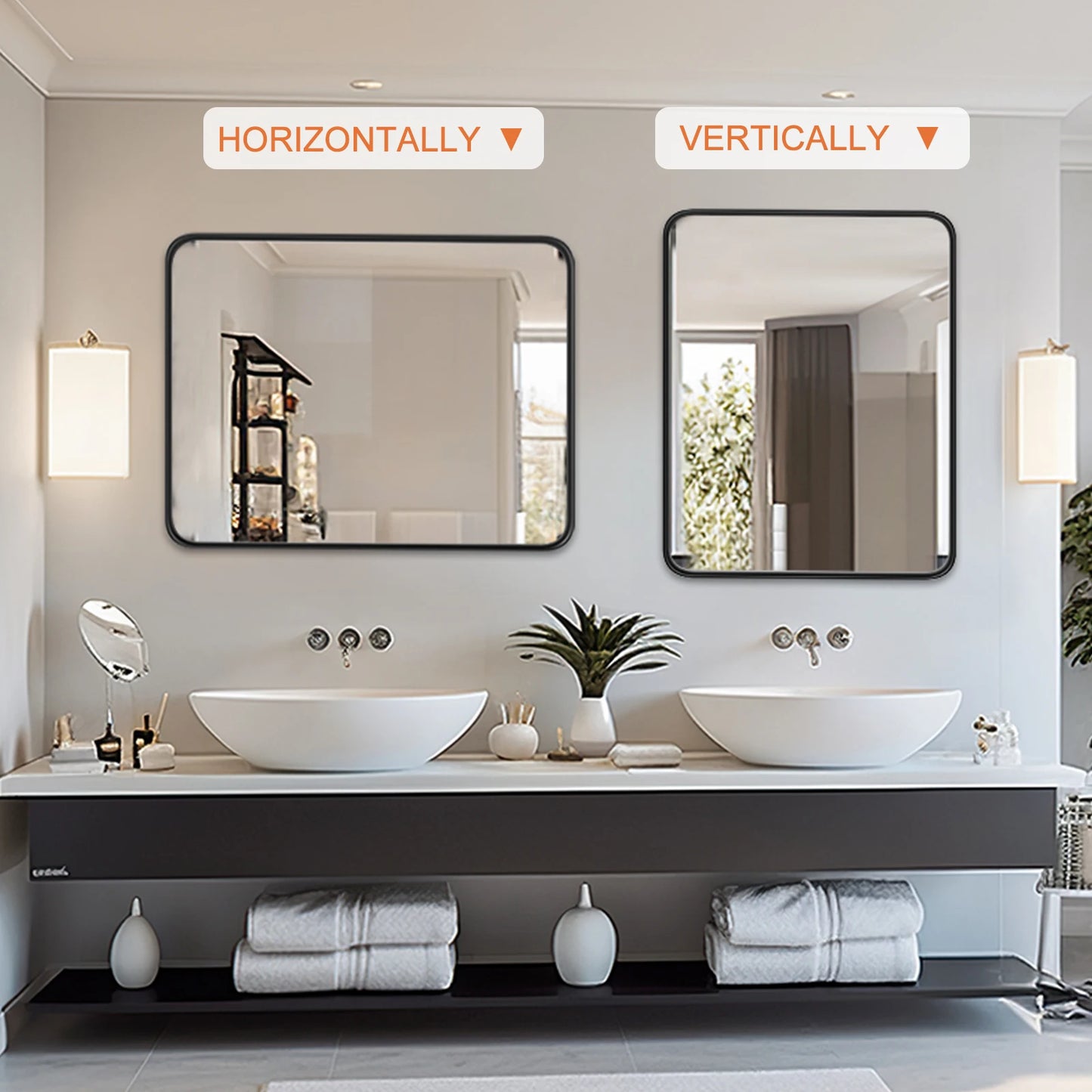 Matte Metal Framed Bathroom Mirror With Clear Reflection