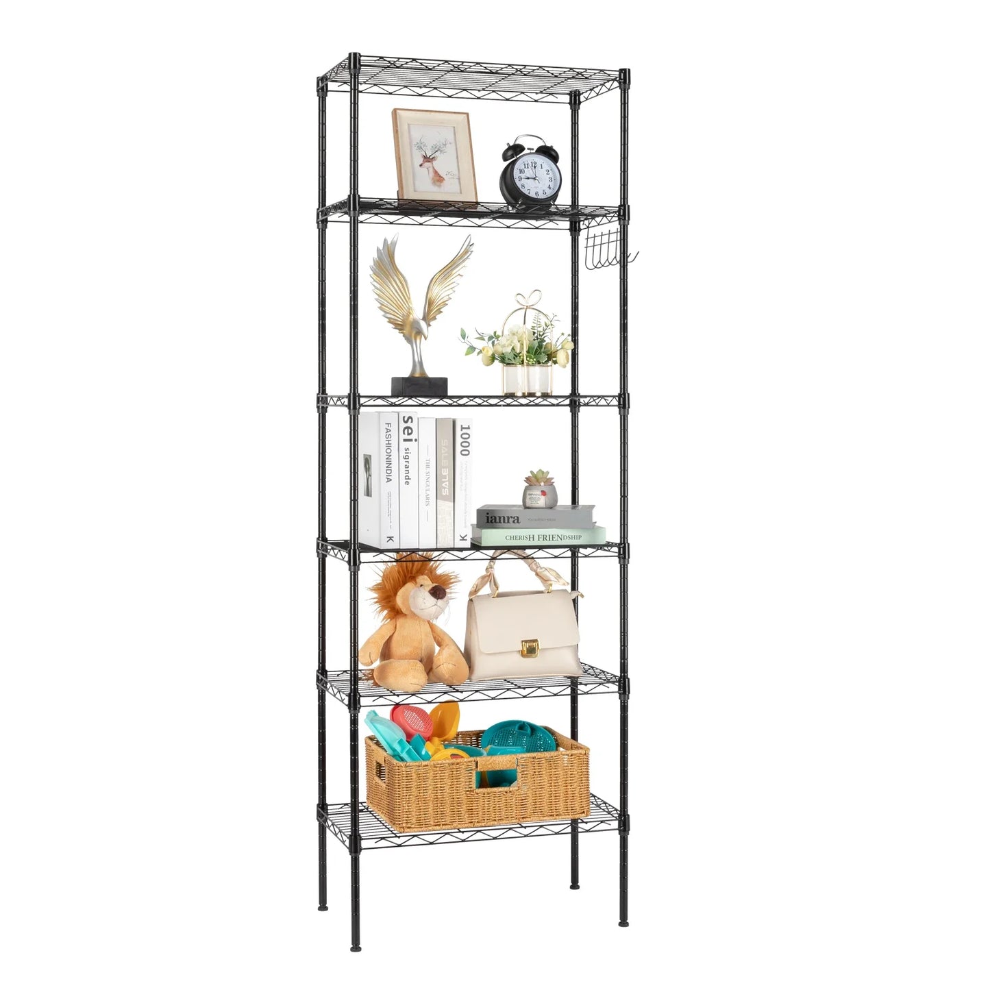 Wheeled Floor Storage Rack 5 Tier Carbon Steel Black