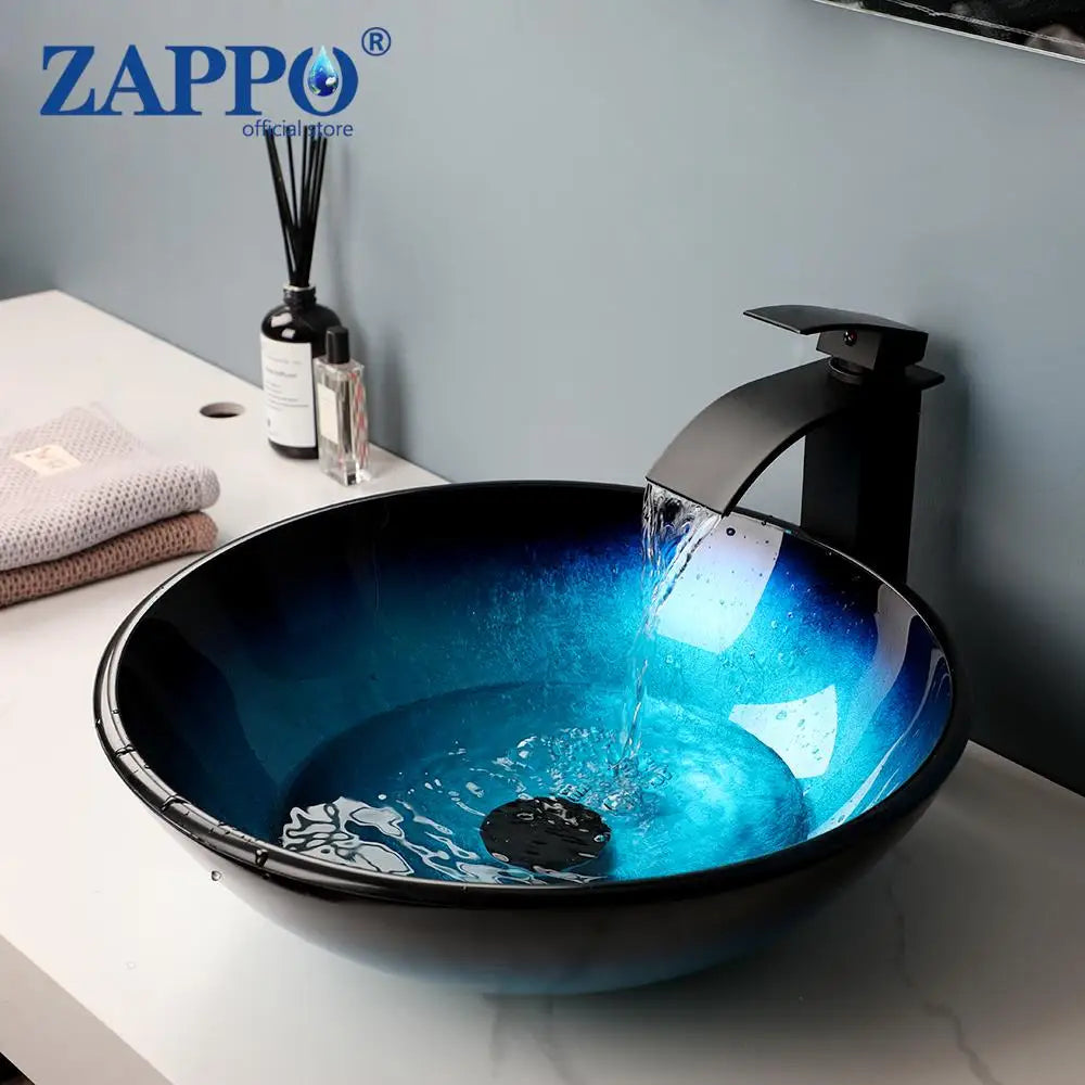 Durable Tempered Glass Vessel Sink With Waterfall Faucet