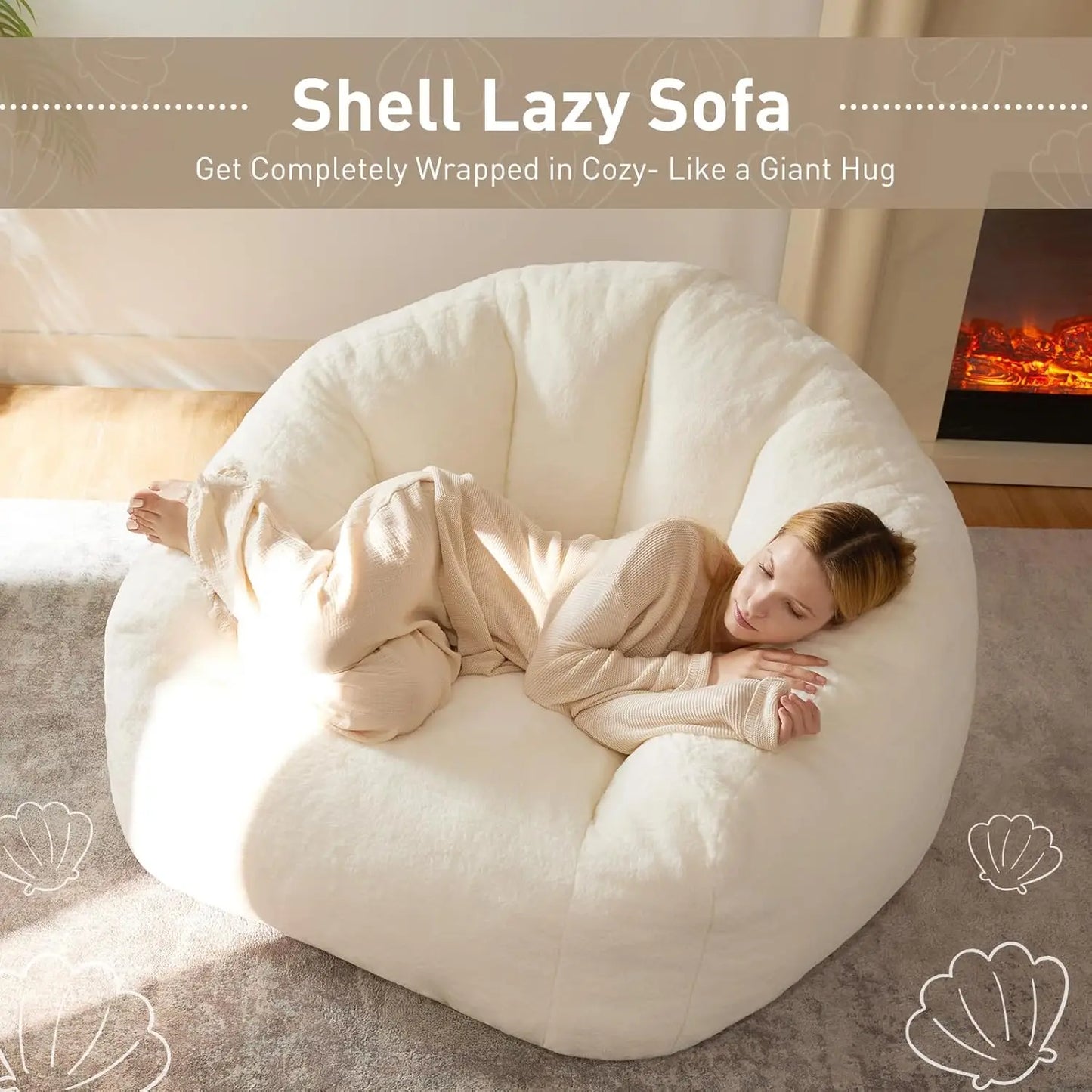 Max Giant Bean Bag Chair, Oversized Sofa for Adults & Teens, Ultra-Soft Fluffy Floor Lounge with Armrests for Gaming & Relaxing