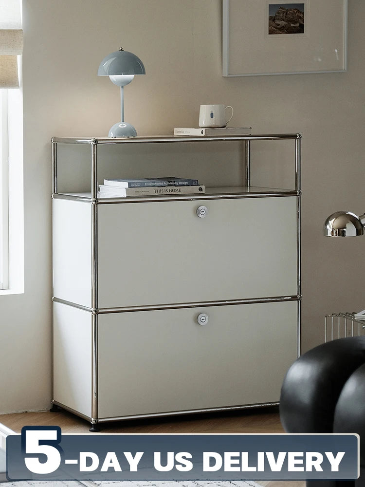 Storage Cabinet Stainless Steel Metal Sideboard Cabinet Dresser For Bedroom Modern Furniture