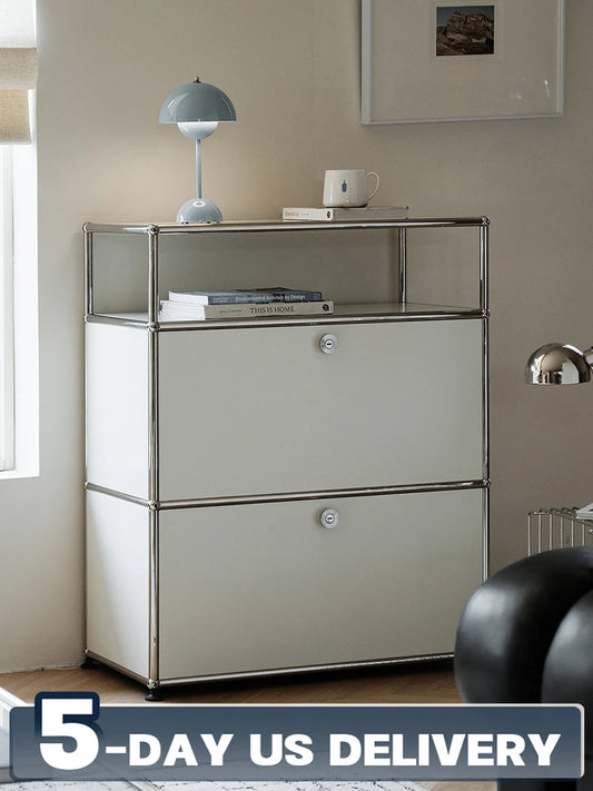 Storage Cabinet Stainless Steel Metal Sideboard Cabinet Dresser For Bedroom Modern Furniture