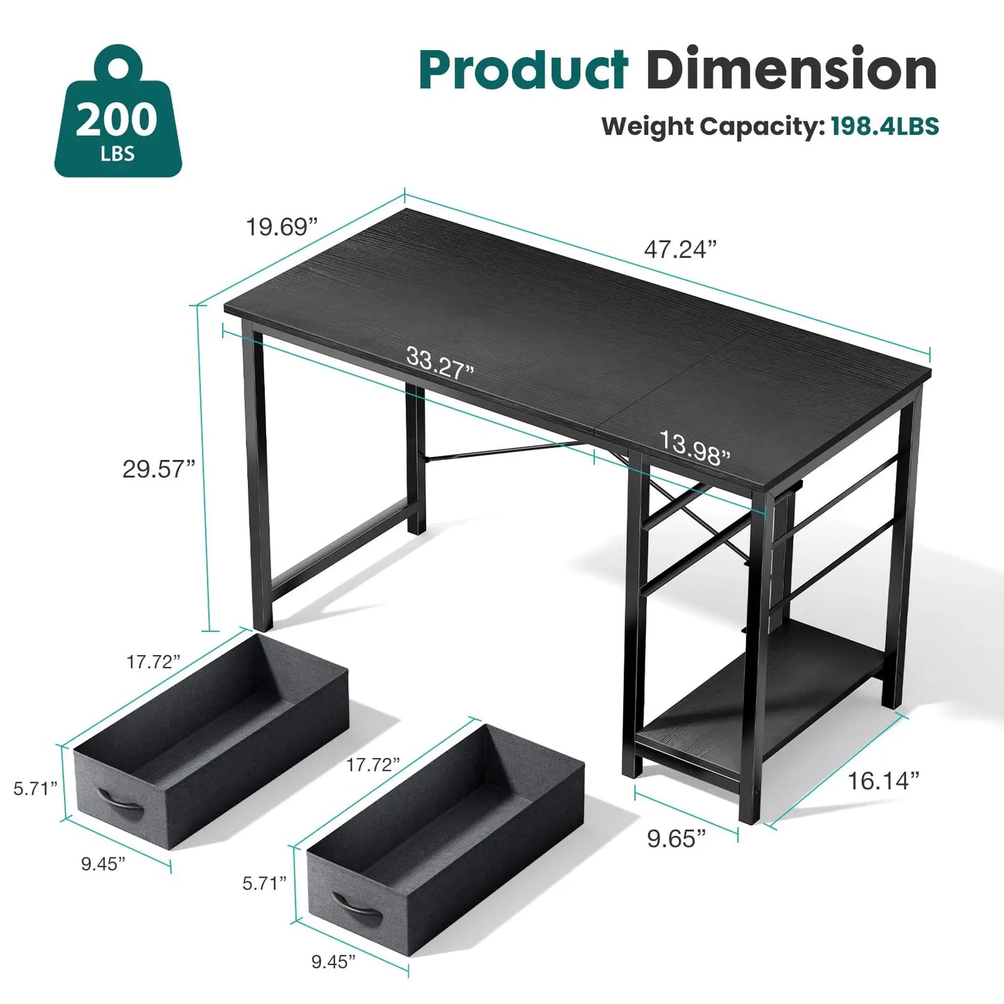 JHK 47In Computer Desk With 2 Adjustable Drawers For Office