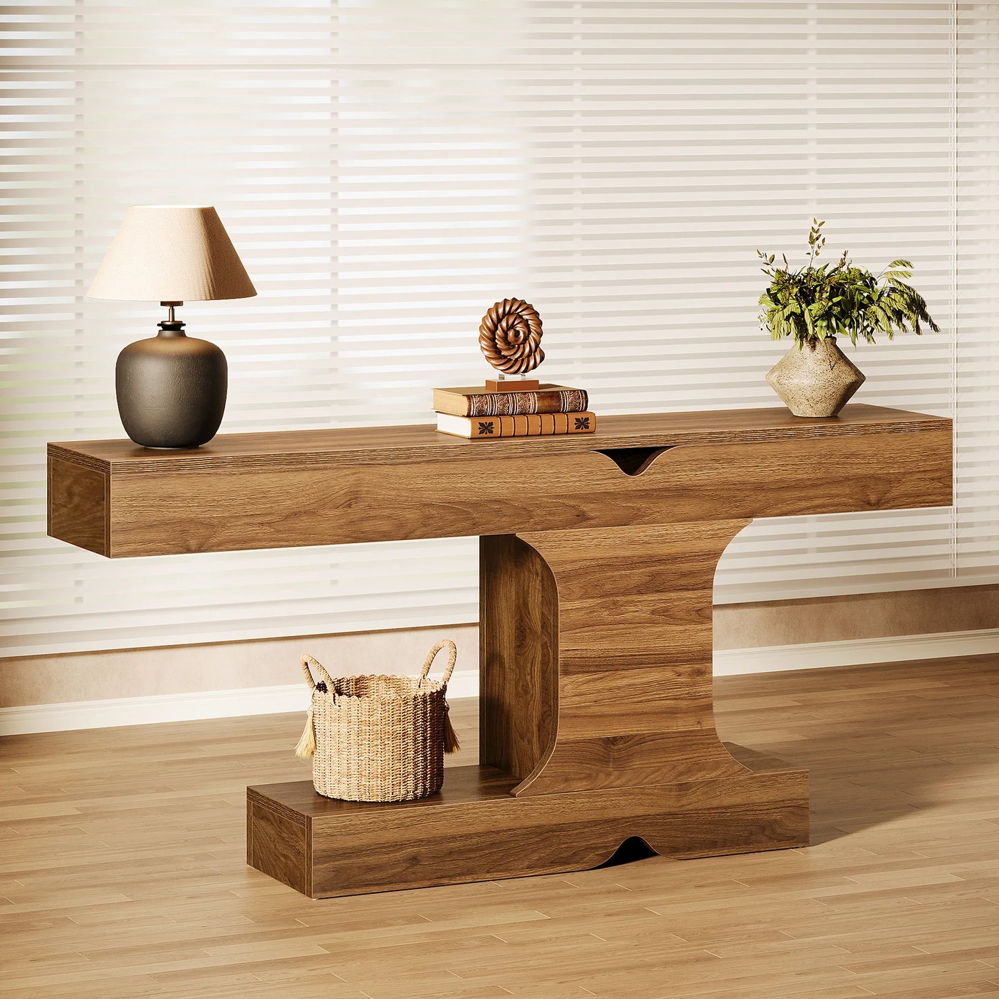 Tribesigns 63-Inch Console Table, Long Sofa Table Behind Couch, Wood Entryway Table for Hallway, Entrance, Living Room, Walnut
