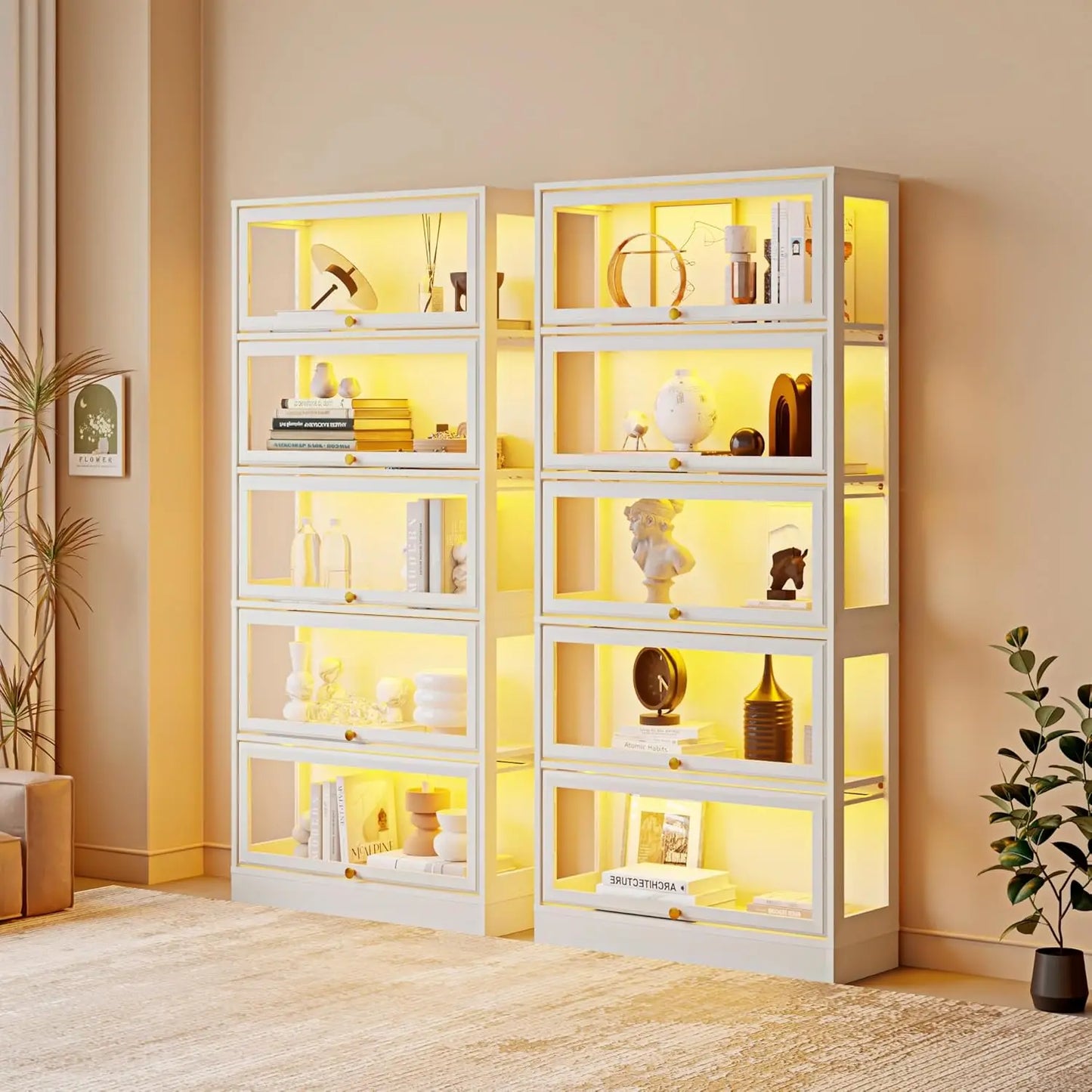 Display Cabinet with Acrylic Glass Doors,5-Tiers Curio Cabinet with LED Lighting for Collectibles, Collectibles Toy, Customized