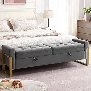 Supercalifragilisticexpialidocious Velvet Storage Bench With Goldtone Legs For Bedroom