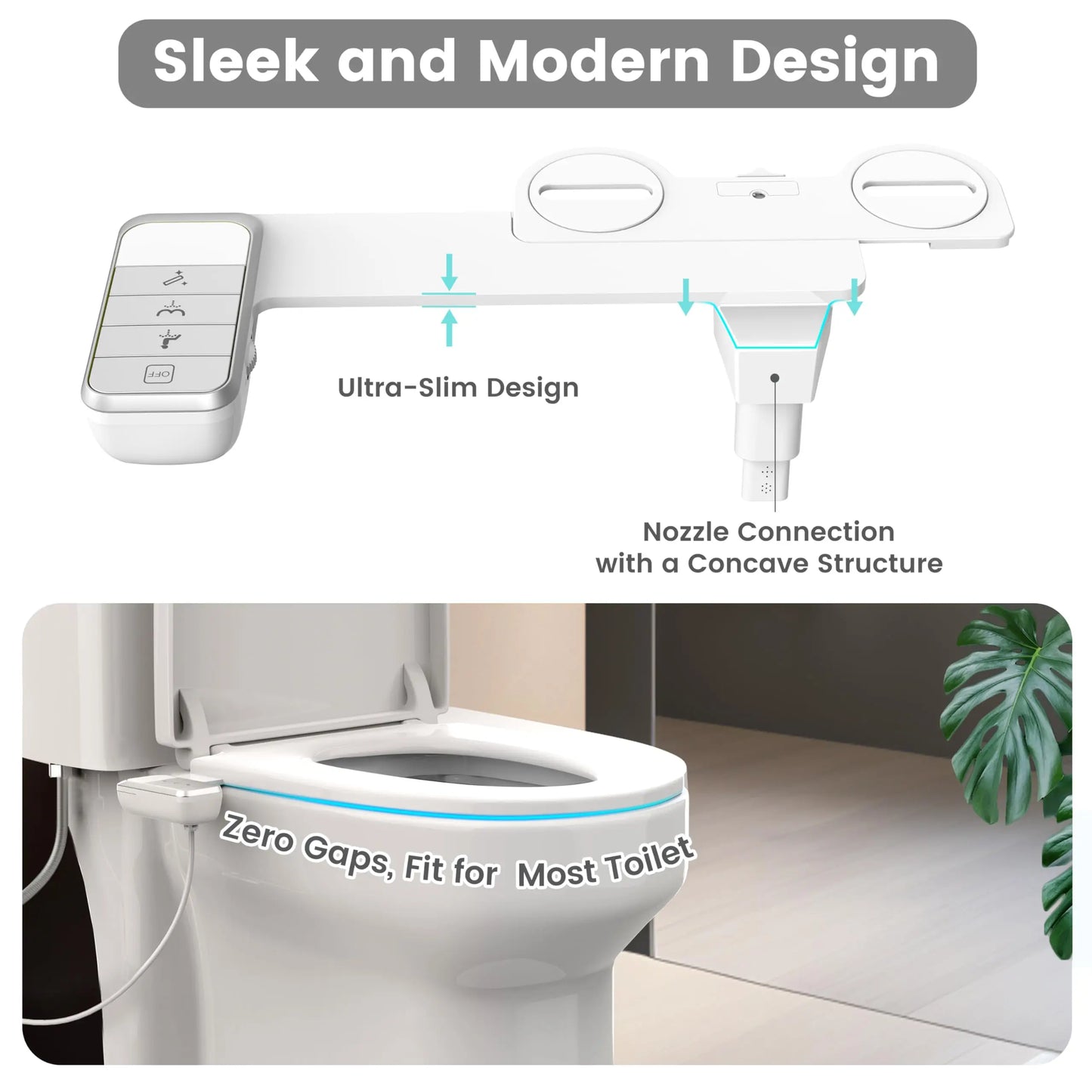 Bidet Attachment for Toilet Ultra-Slim Bidets for Existing Toilets, Non-Electric Bidet Toilet Seat Self-Cleaning