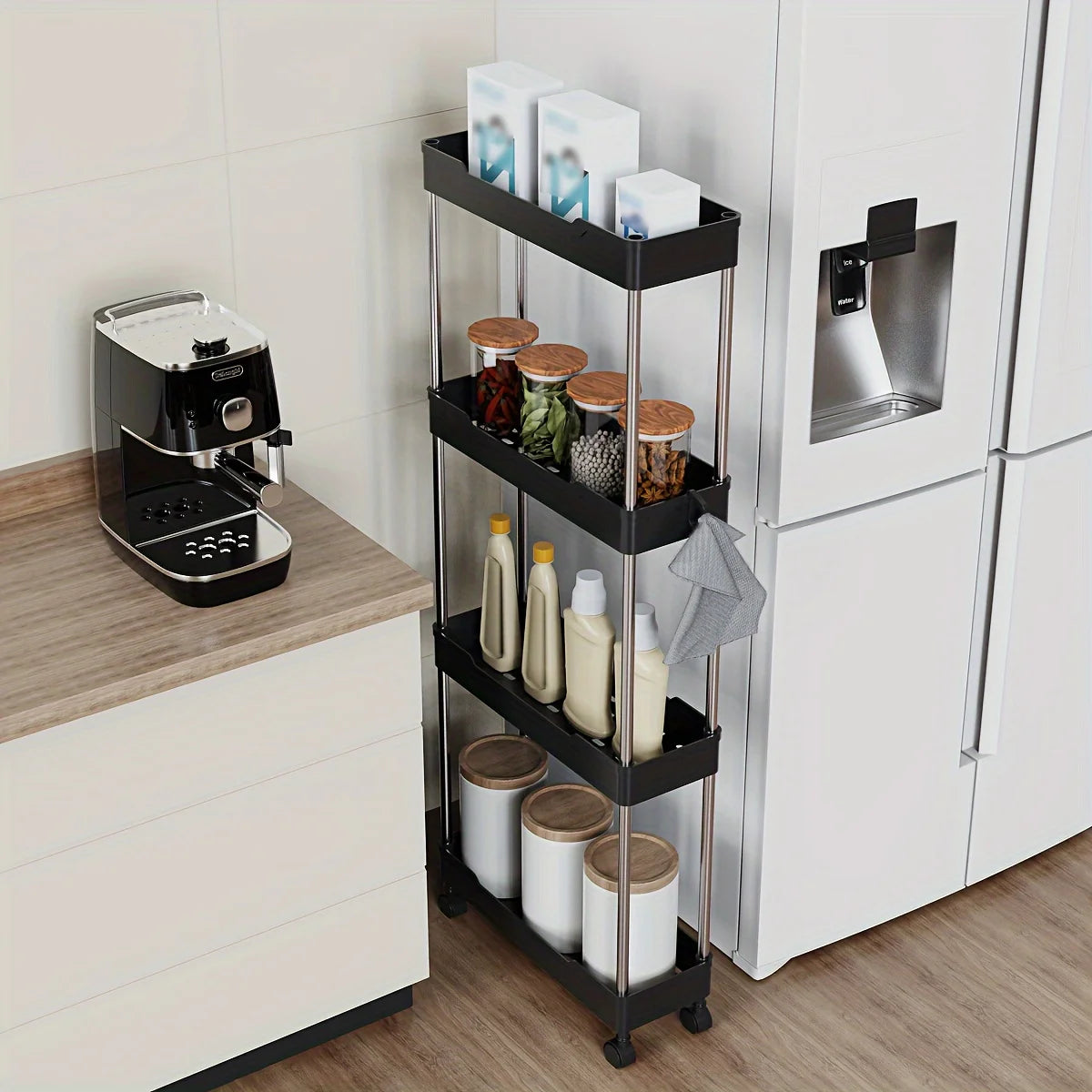 Slim Rolling Storage Rack 3 Tier Compact Organizer for Narrow Spaces