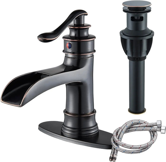 Waterfall Bathroom Faucet Oil Rubbed Bronze Single Handle Lavatory Mixer Tap  Vessel Sink Faucet Farmhouse Vanity  Sink Faucet