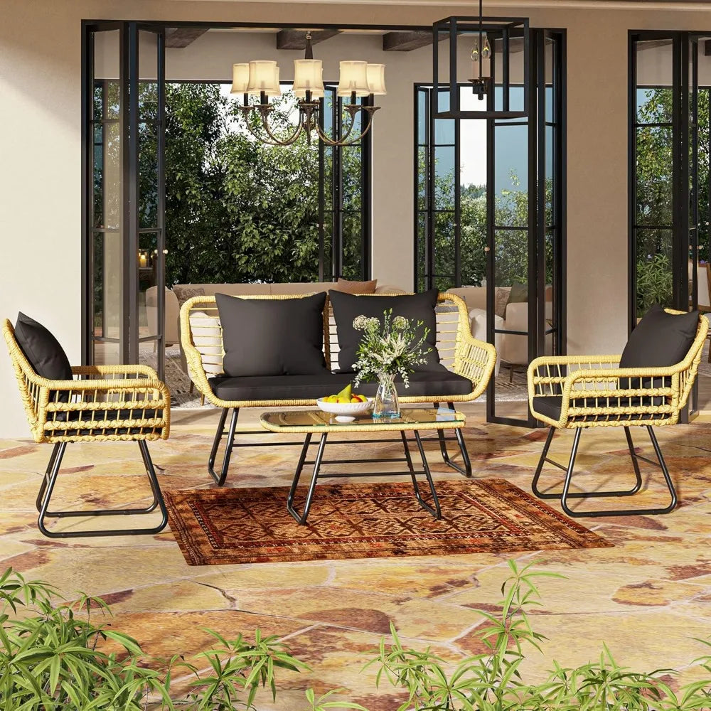 All Weather Wicker Patio Set 4 Piece For Outdoor Living