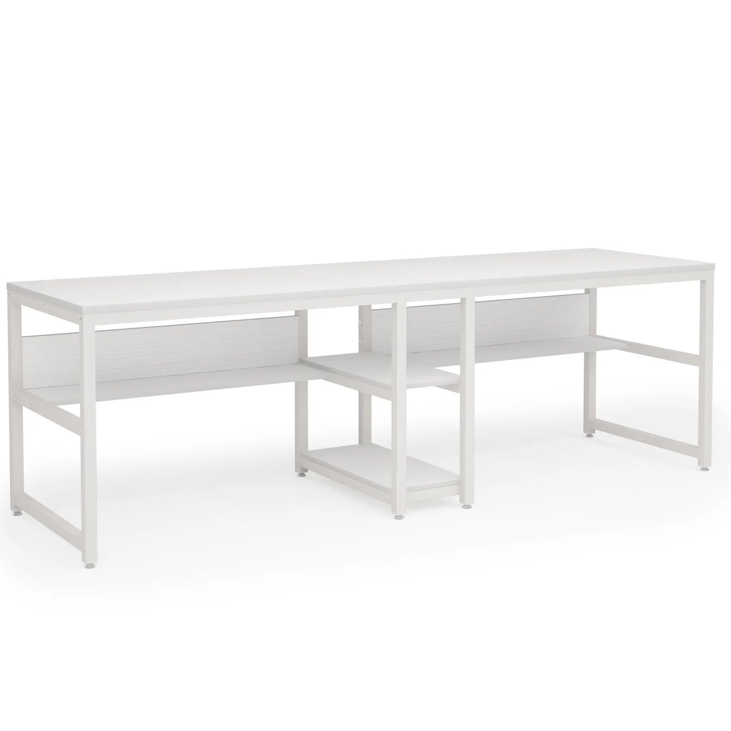 Two Person Desk With Bookshelf For Shared Computer Workspace