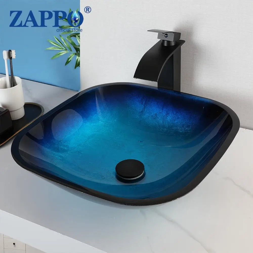 Durable Tempered Glass Vessel Sink With Waterfall Faucet