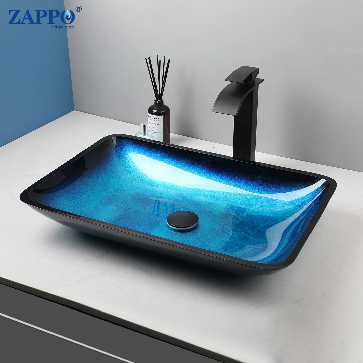 Durable Tempered Glass Vessel Sink With Waterfall Faucet