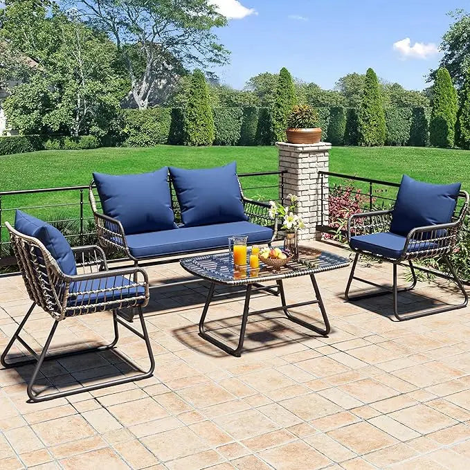 All Weather Wicker Patio Set 4 Piece For Outdoor Living