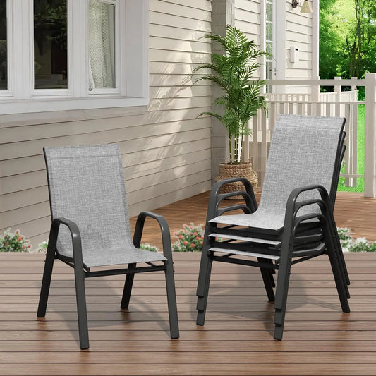 Set Of 4 Stackable Outdoor Patio Chairs, All-Weather Textilene High-Back Dining Chairs, 400lb Heavy-Duty Deck Chairs For Garden