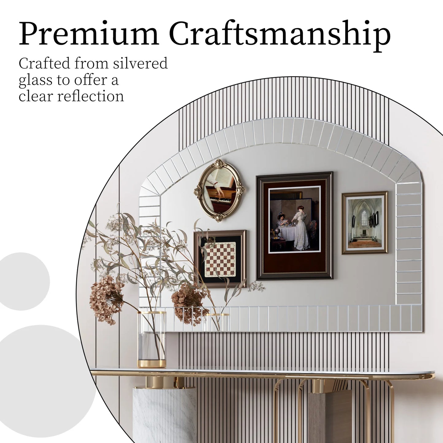 Large Silver Arched Wall Mirror Beveled Edge Decor Style