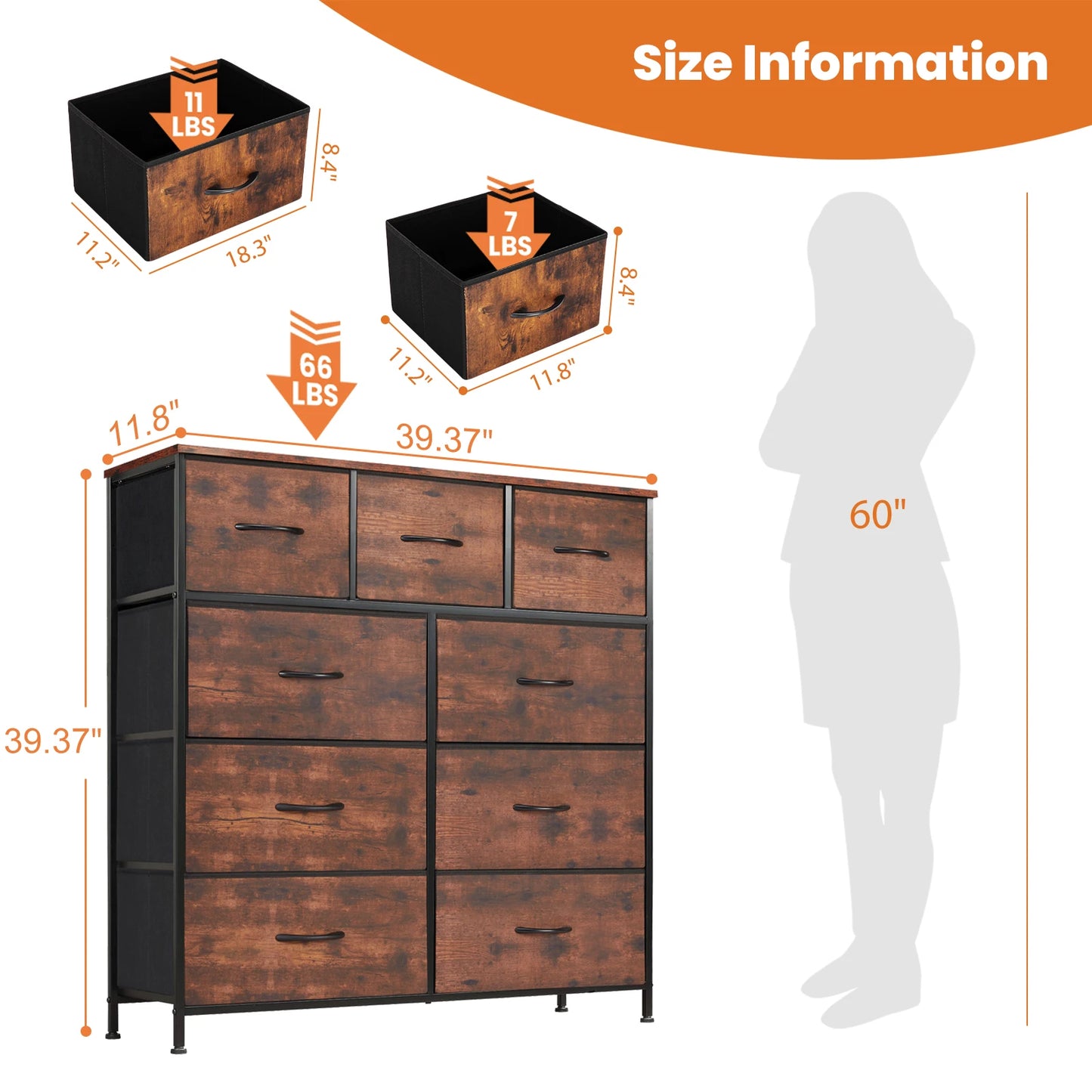 JHK Fabric Storage Dresser With 9 Drawers For Bedroom
