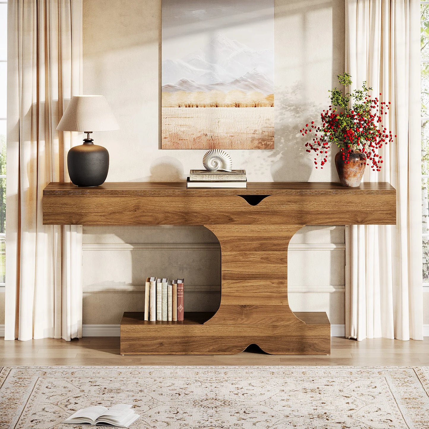 Tribesigns 63-Inch Console Table, Long Sofa Table Behind Couch, Wood Entryway Table for Hallway, Entrance, Living Room, Walnut
