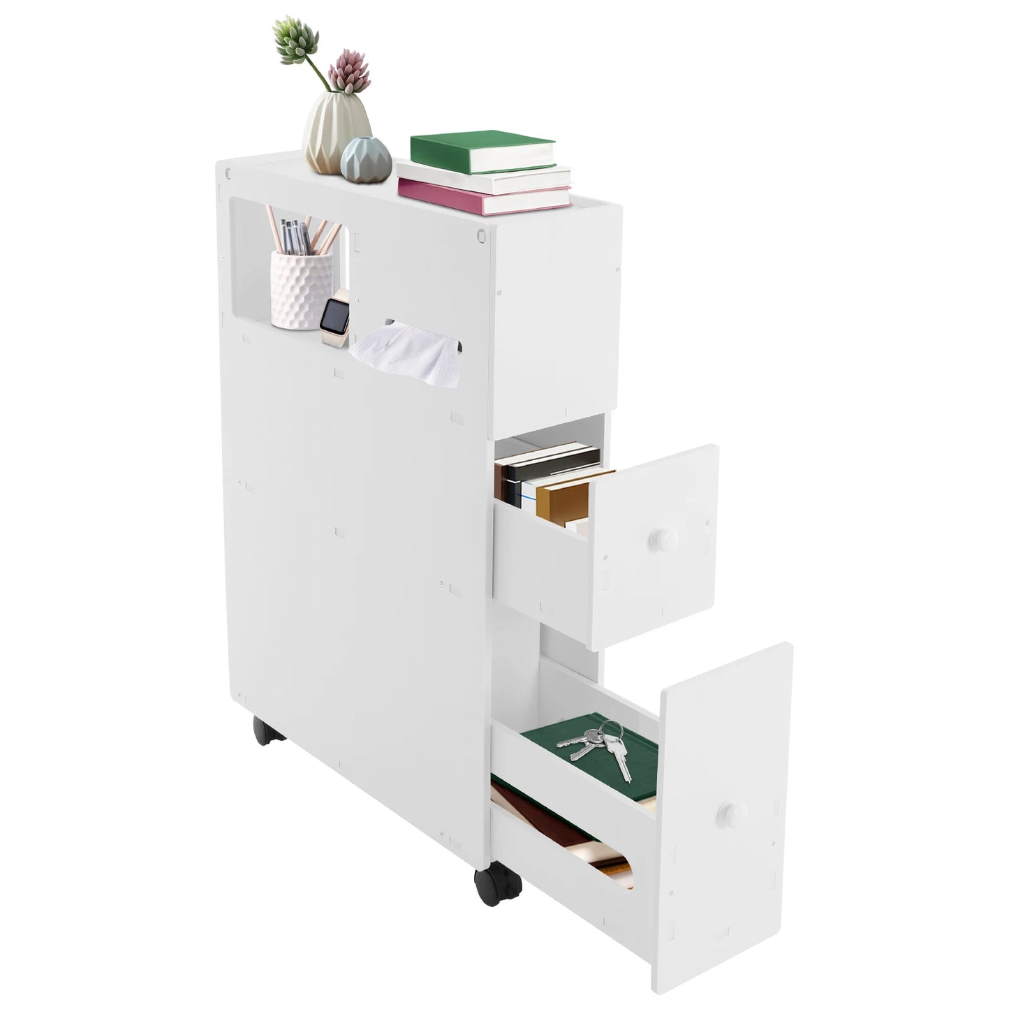 White Storage Cabinet For Bathroom With Drawers Shelves