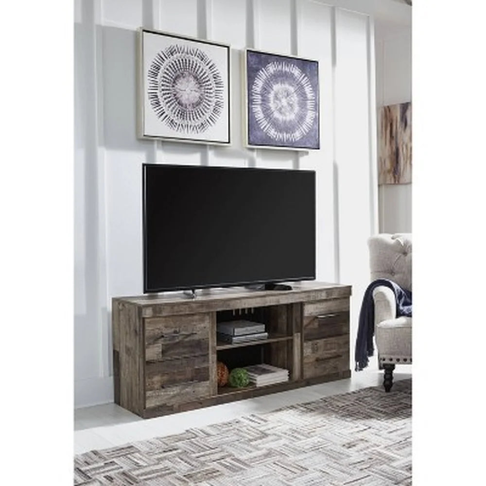 60 Inch Rustic TV Stand with Fireplace and Storage Shelves