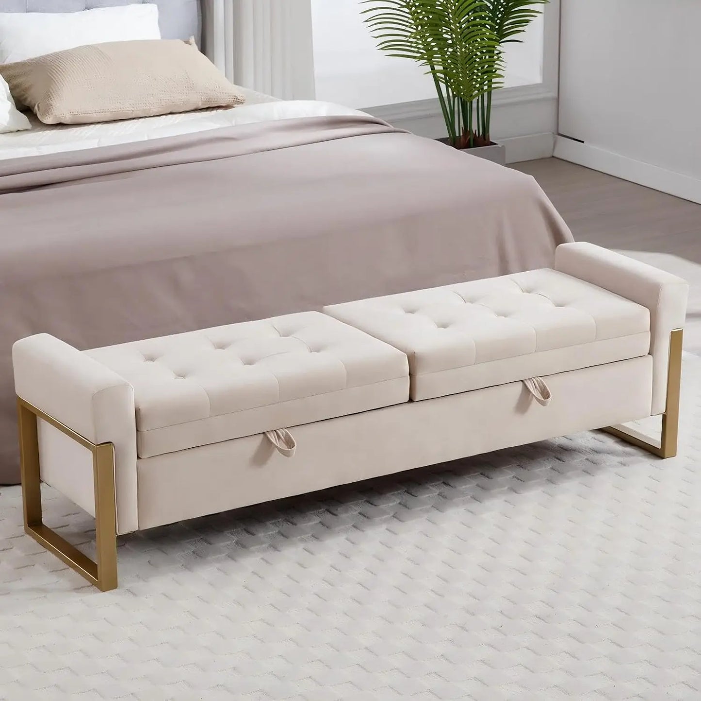 Supercalifragilisticexpialidocious Velvet Storage Bench With Goldtone Legs For Bedroom