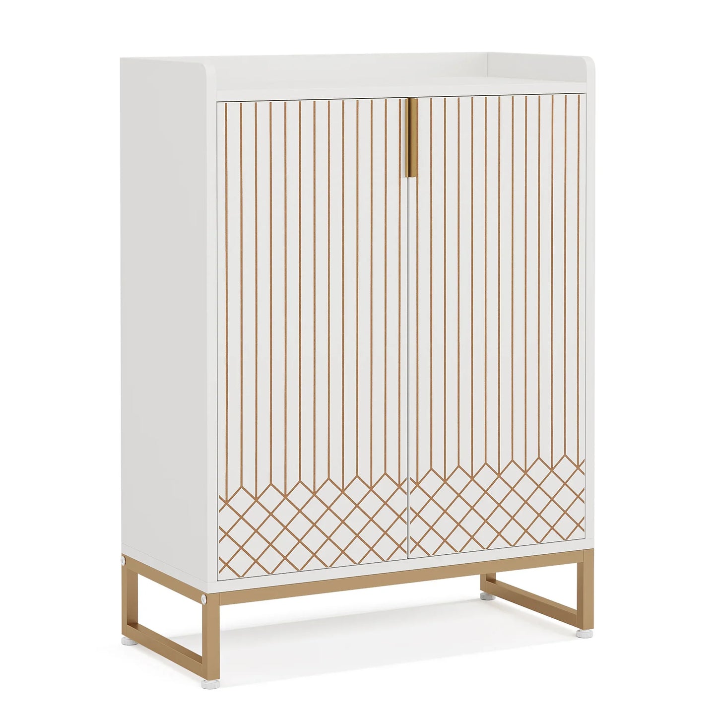 Tribesigns White Shoe Cabinets with Doors, 5-Tier Shoe Rack, Wood Storage Cabinet for Bedroom Hallway Living Room