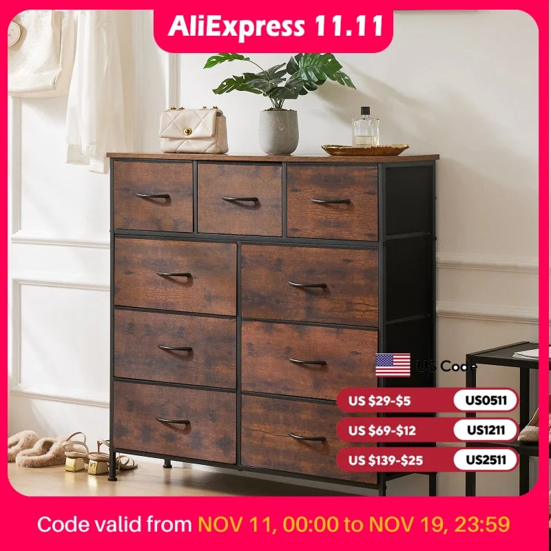 JHK Fabric Storage Dresser With 9 Drawers For Bedroom