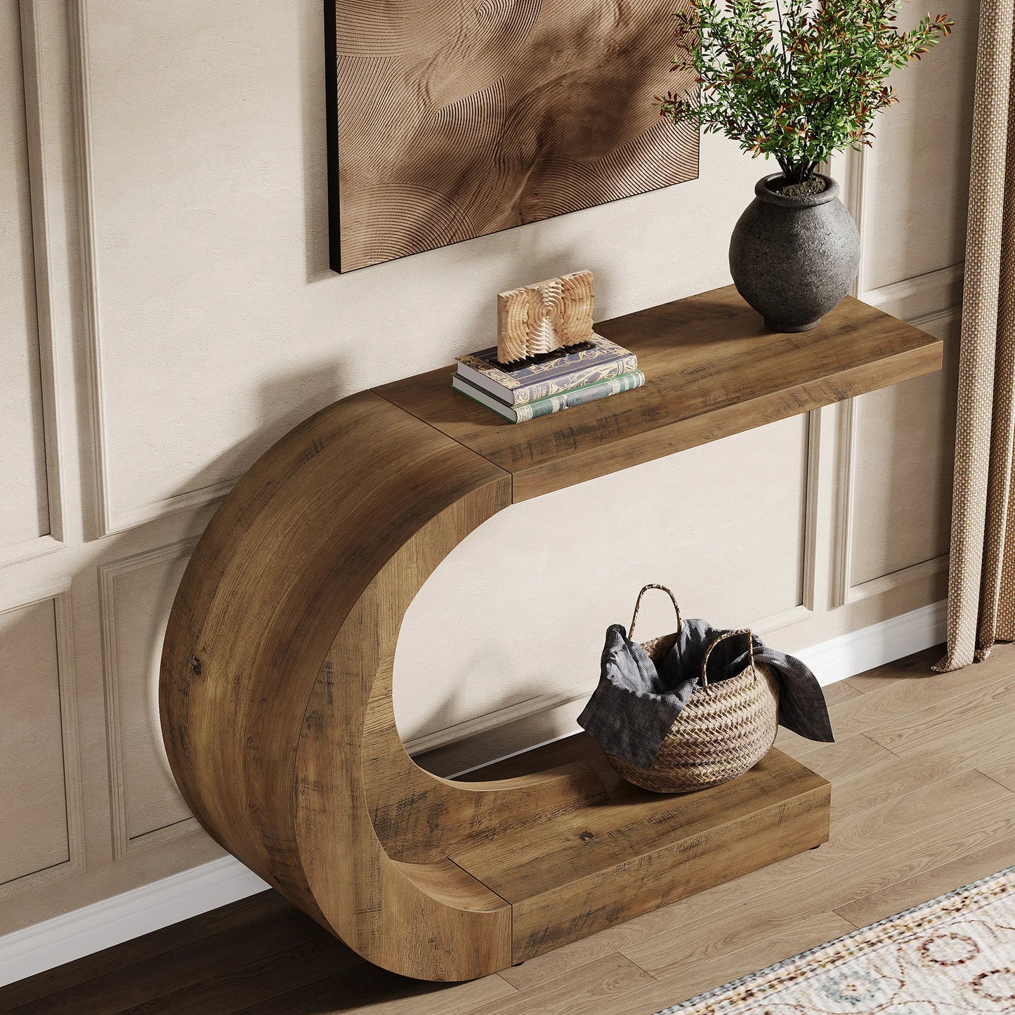 Mid Century Modern Console Table For Entryway With Storage