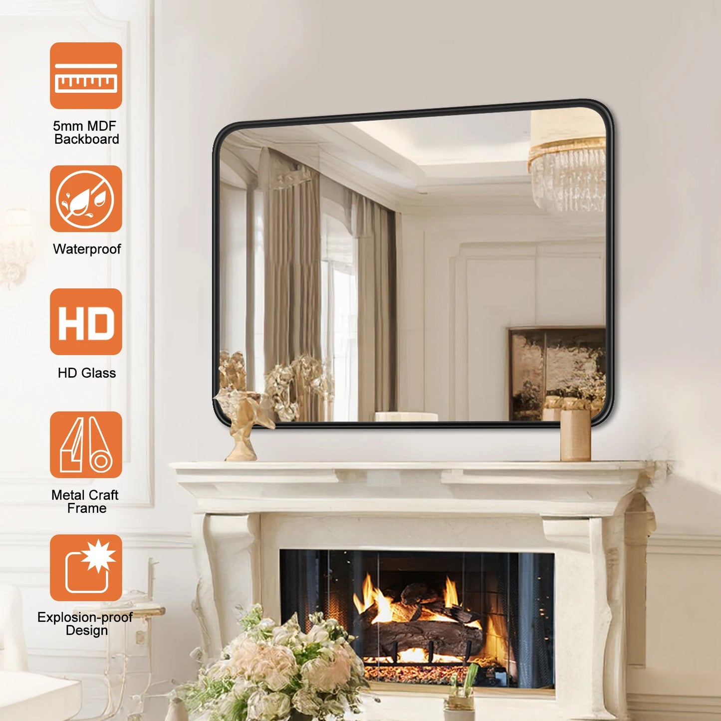 Matte Metal Framed Bathroom Mirror With Clear Reflection