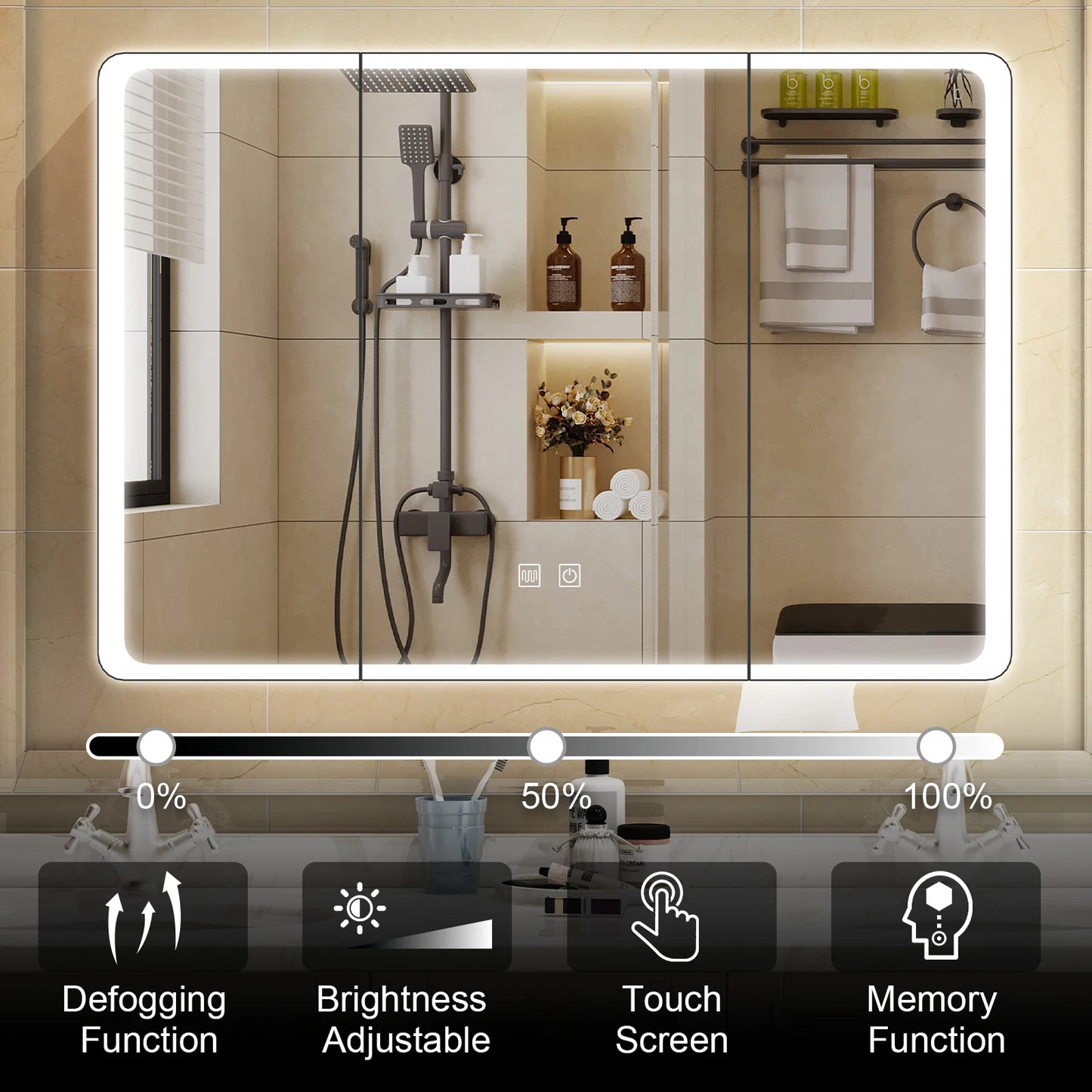 led mirror bathroom Large LED Lighted Medicine Cabinet w/ Mirror 2 Doors Medicine Cabinet Bathroom