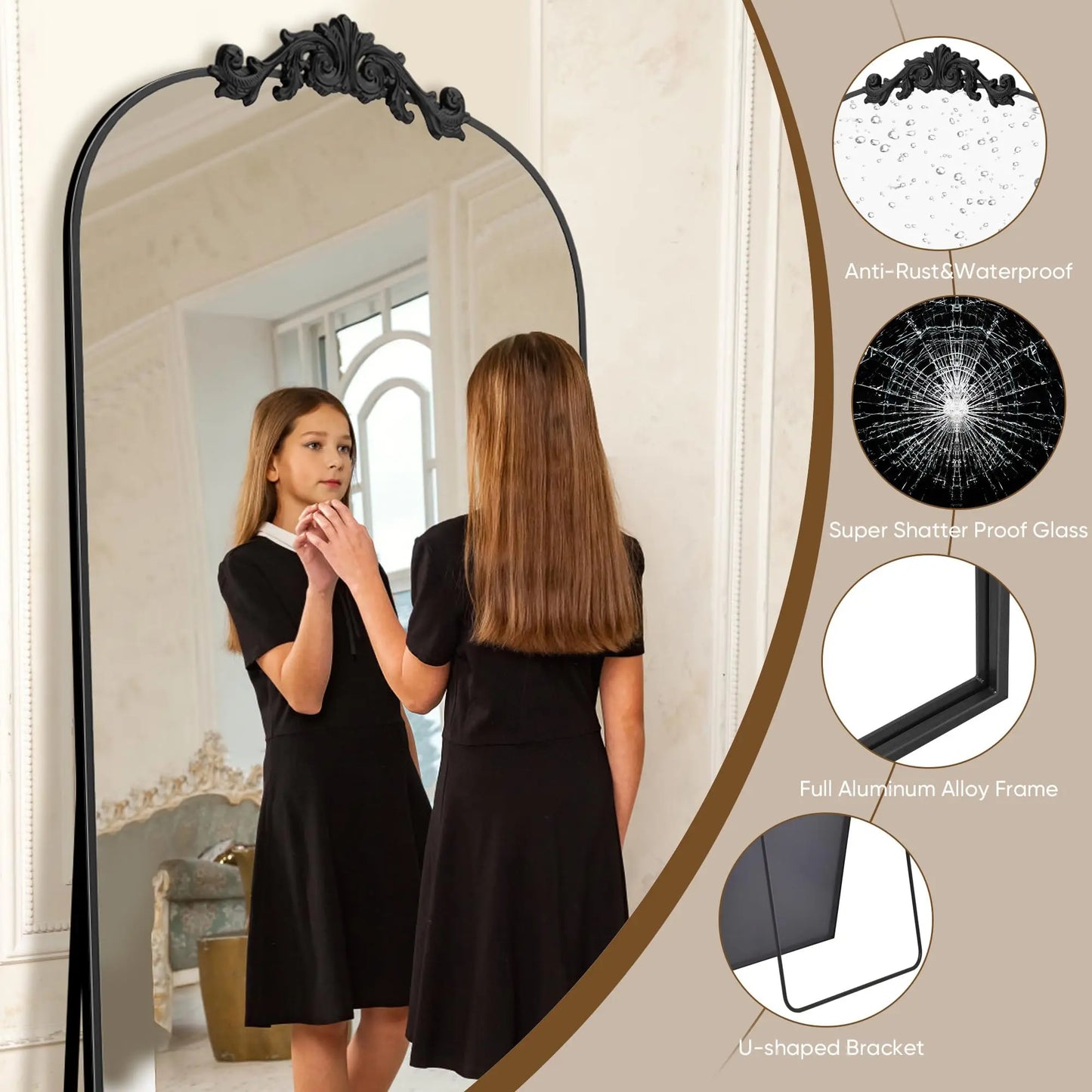 Antok Full Length Floor Mirror With Carved Standing Frame