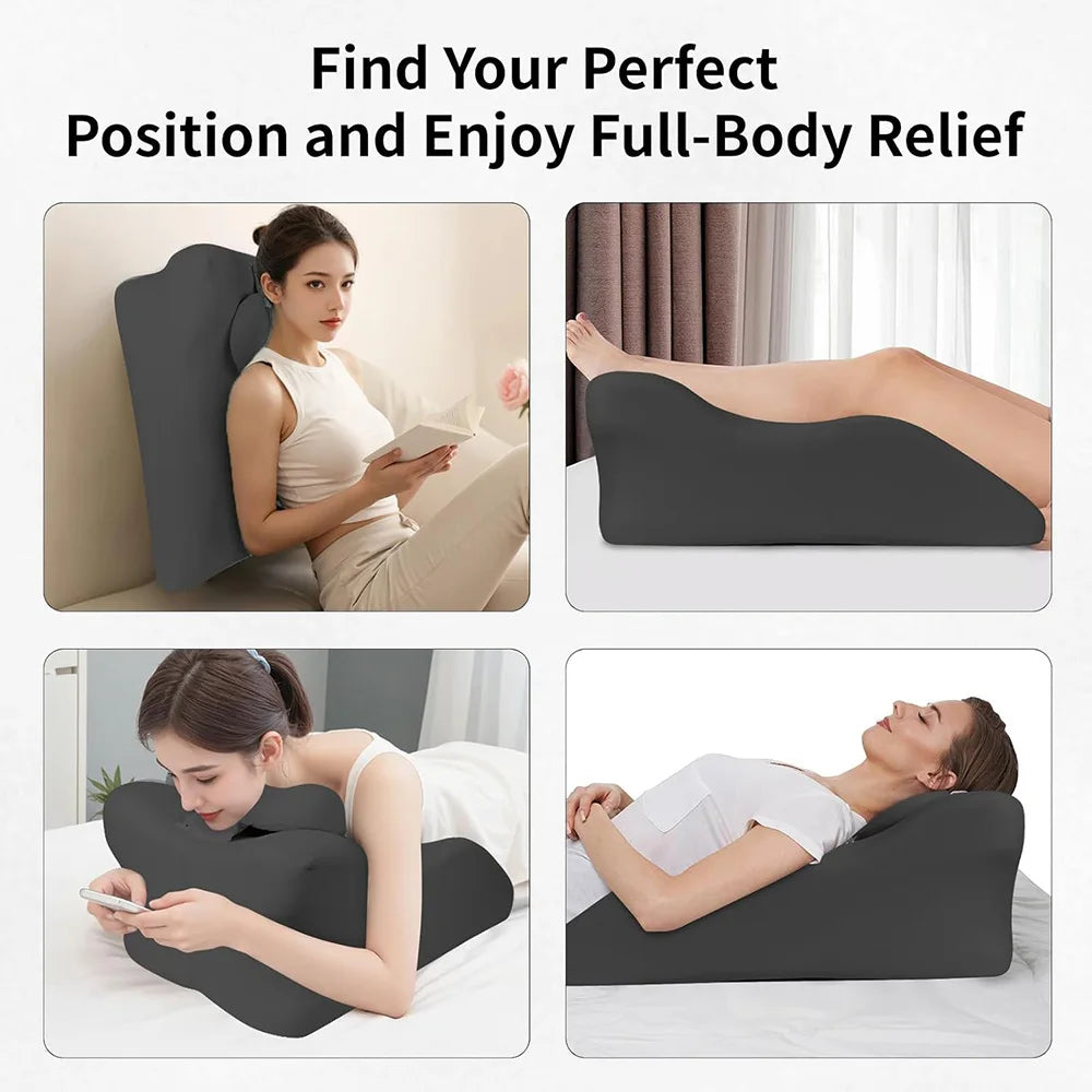 Bed Multifunctional Ergonomic Wedge Pillow with New Prone Position for Reading, Unique Curved Design, with Washable Cover