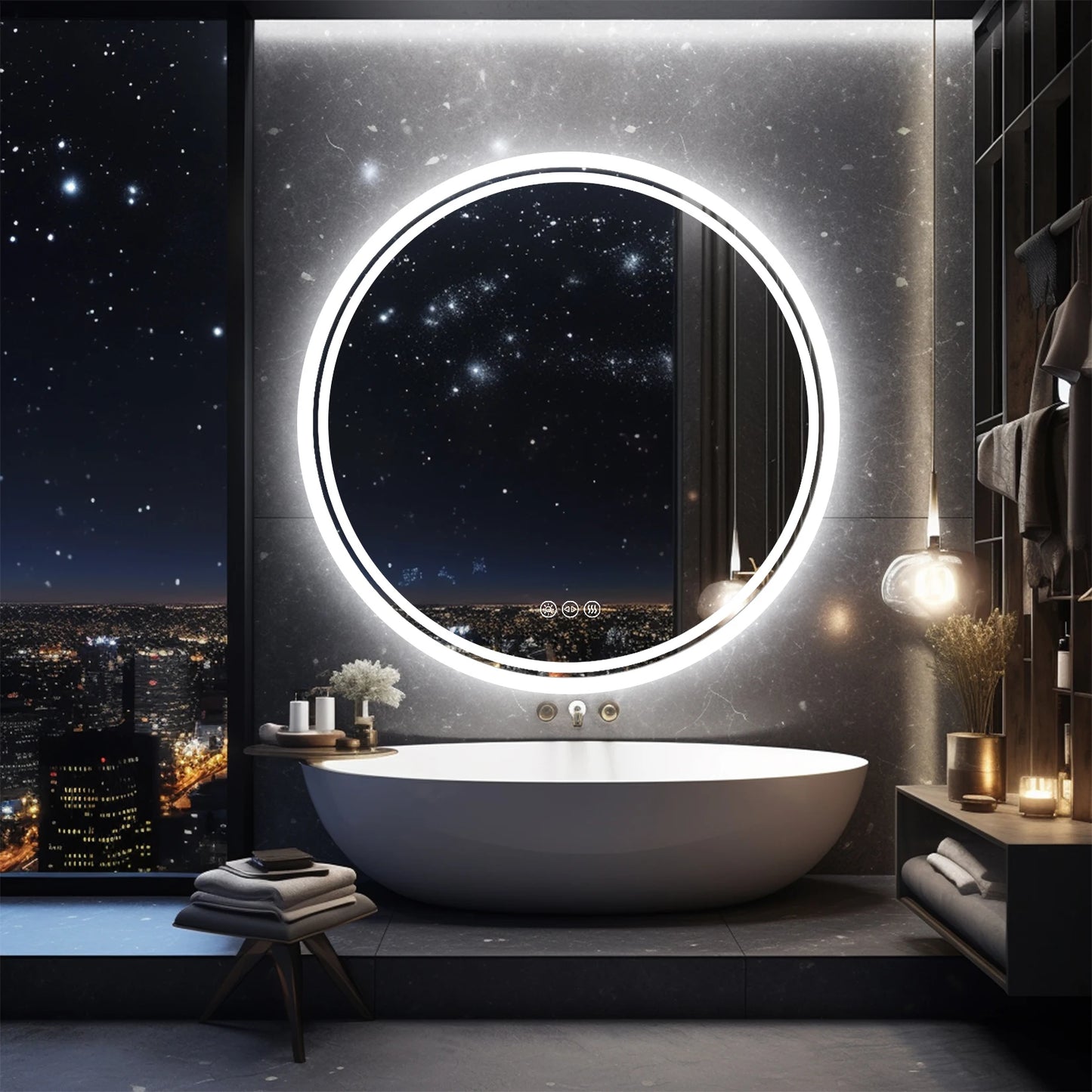 ProfessionalGrade Bathroom Mirror With LED Backlit Illumination IP65 Dimmable Circle