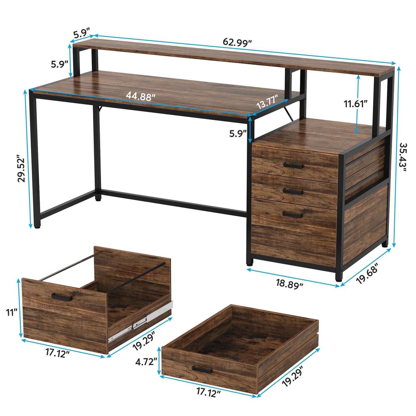 Tribesigns 63 Inch Computer Desk With Ergonomic Monitor Stand