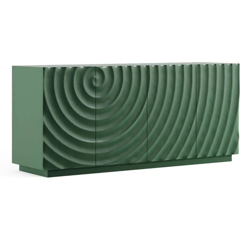 Wood Kitchen Storage Cabinet with Water Ripple Doors and Suspended Base