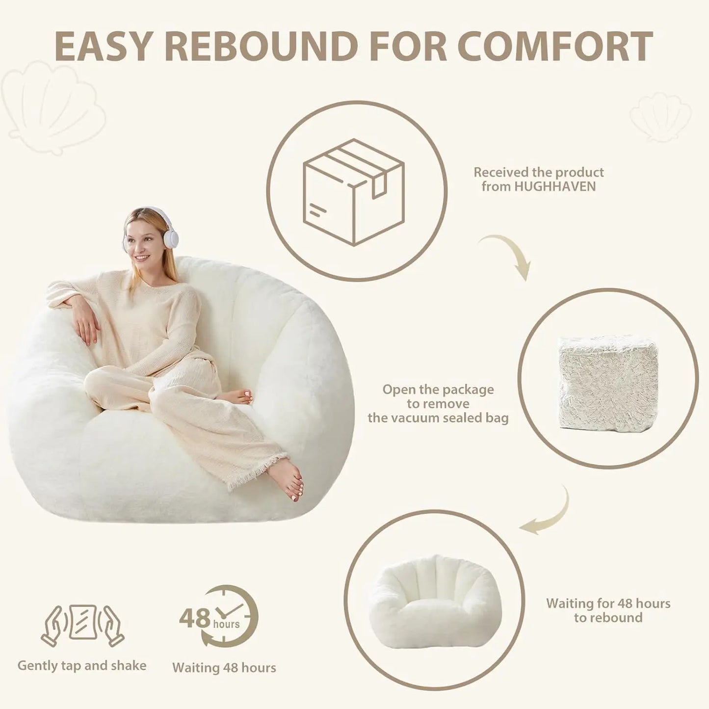 Max Giant Bean Bag Chair, Oversized Sofa for Adults & Teens, Ultra-Soft Fluffy Floor Lounge with Armrests for Gaming & Relaxing