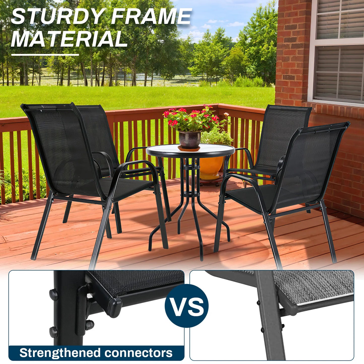 Set Of 6 Patio Chairs Stackable Outdoor Dining All Weather