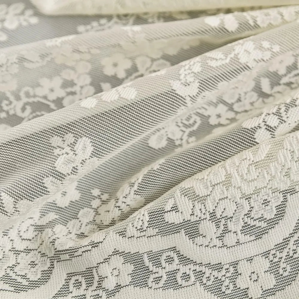 Ivory Lace Shower Curtain With Attached Valance Exquisite VintageChic FloralPatterns