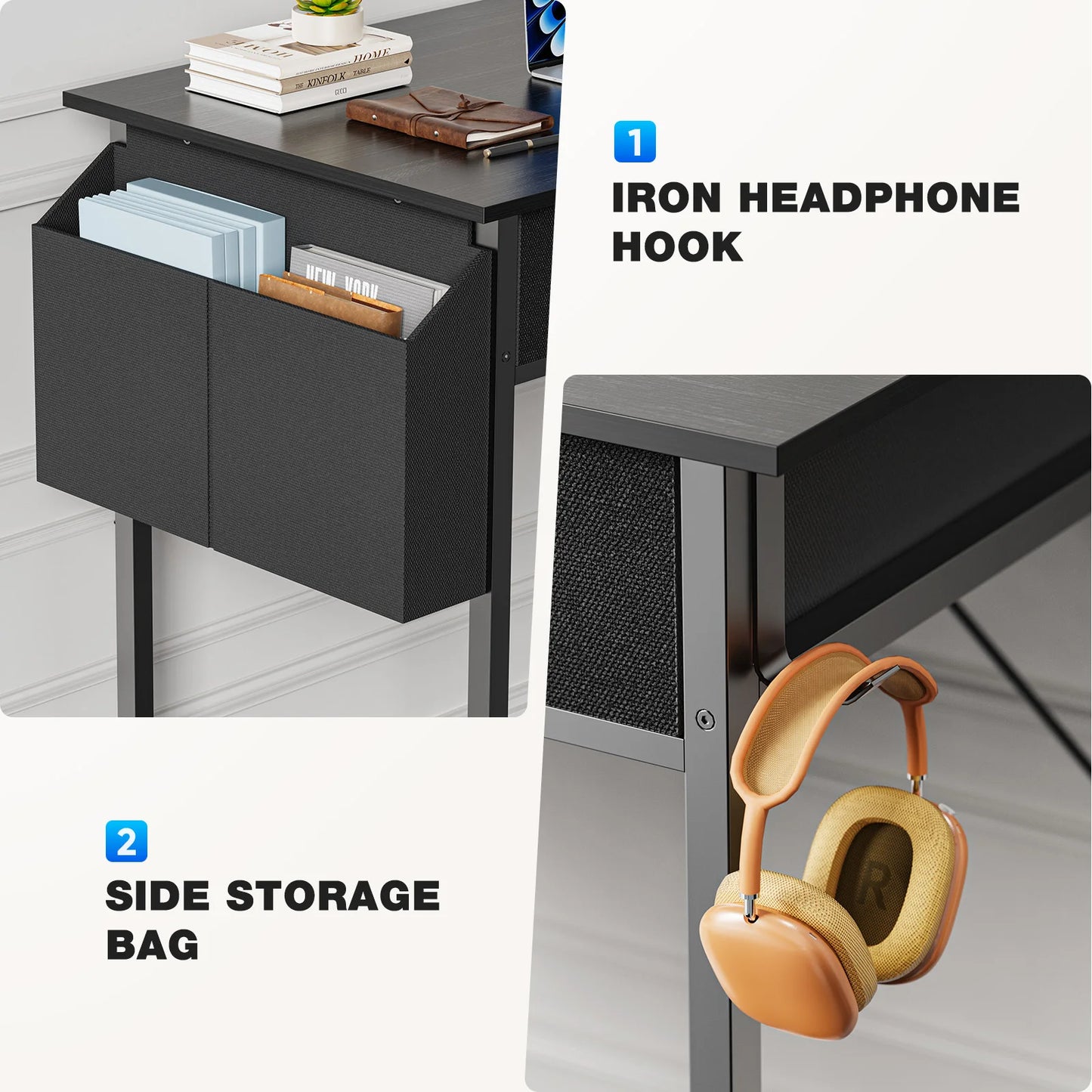 32 Inch Modern Office Desk With Fabric Storage Drawers