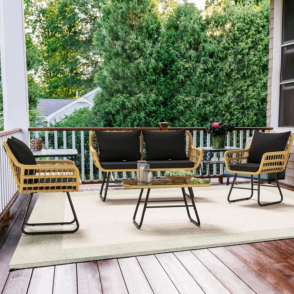 All Weather Wicker Patio Set 4 Piece For Outdoor Living
