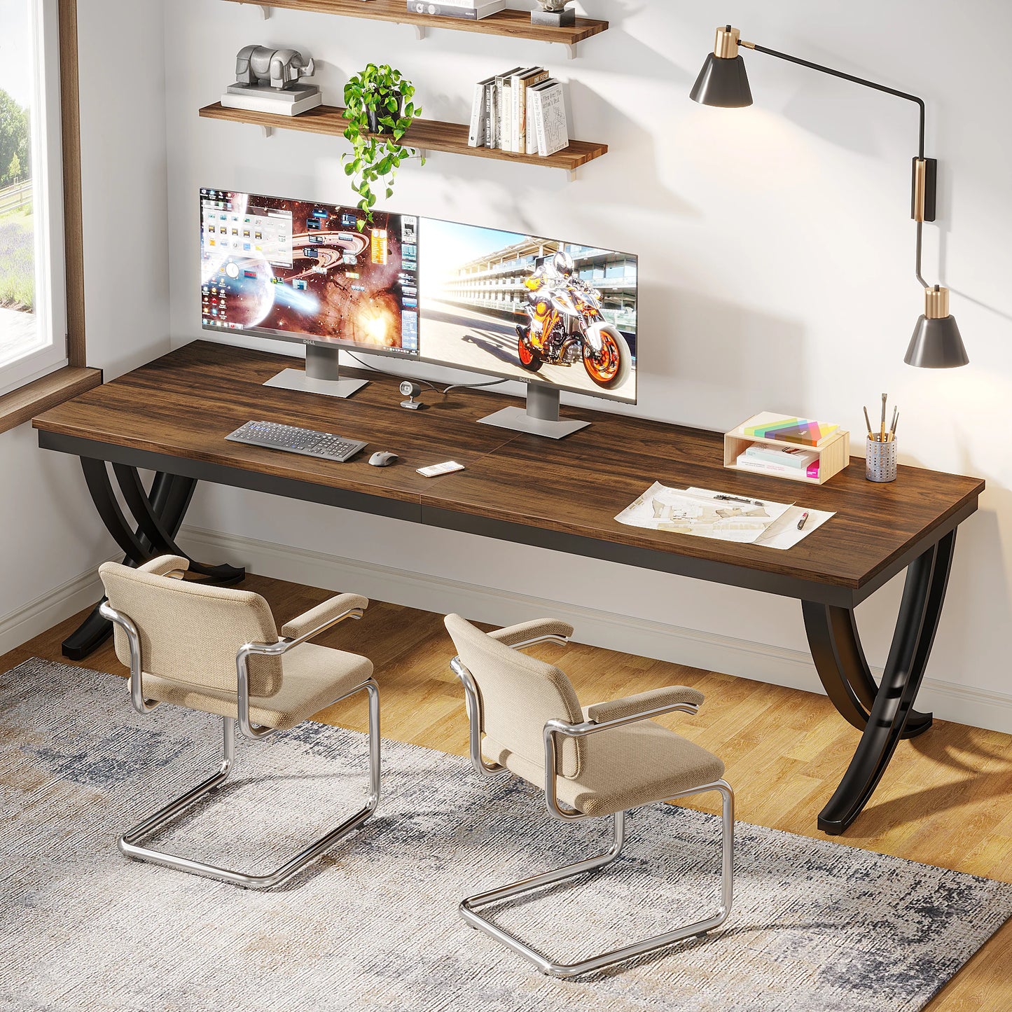 Extra Long Two Person Double Computer Desk for Home Office