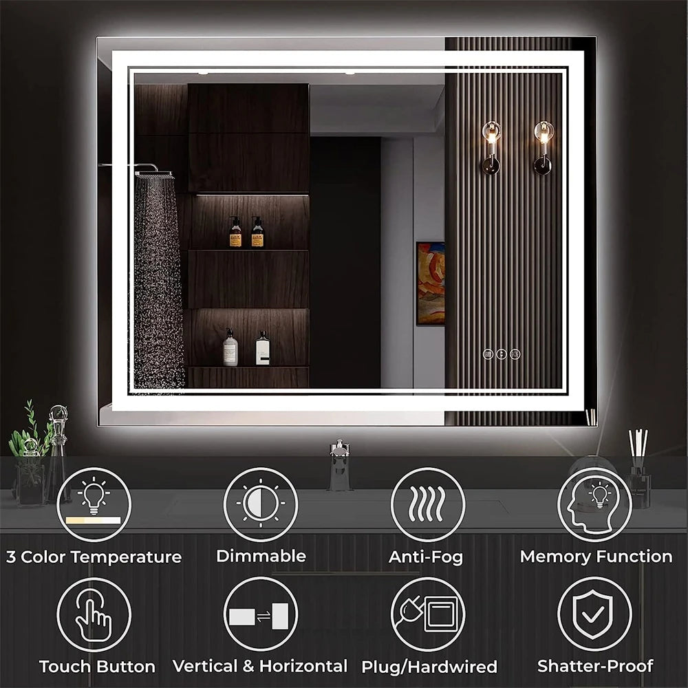 Wisfor LED Backlit Dimmable Bathroom Mirror Anti Fog