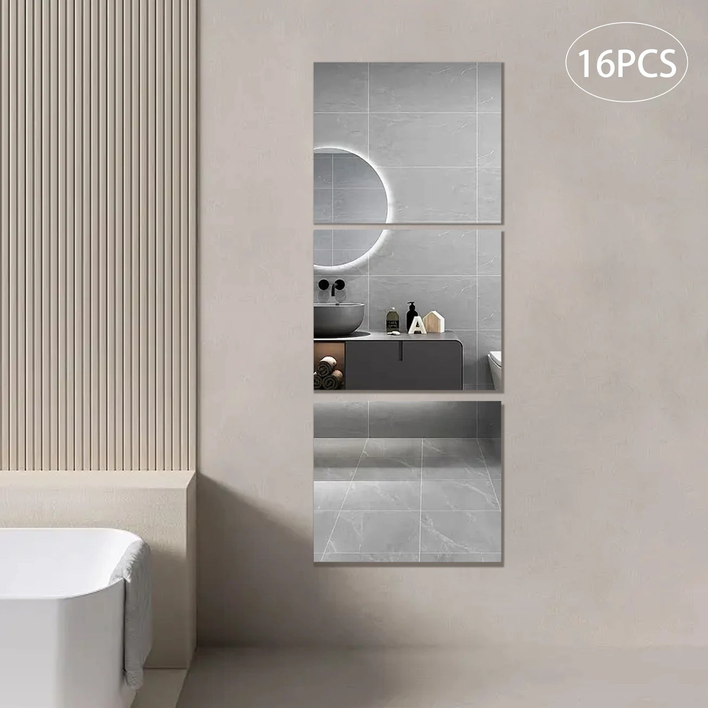 Acrylic Wall Mirrors Set 16pcs Self Adhesive for Bathroom