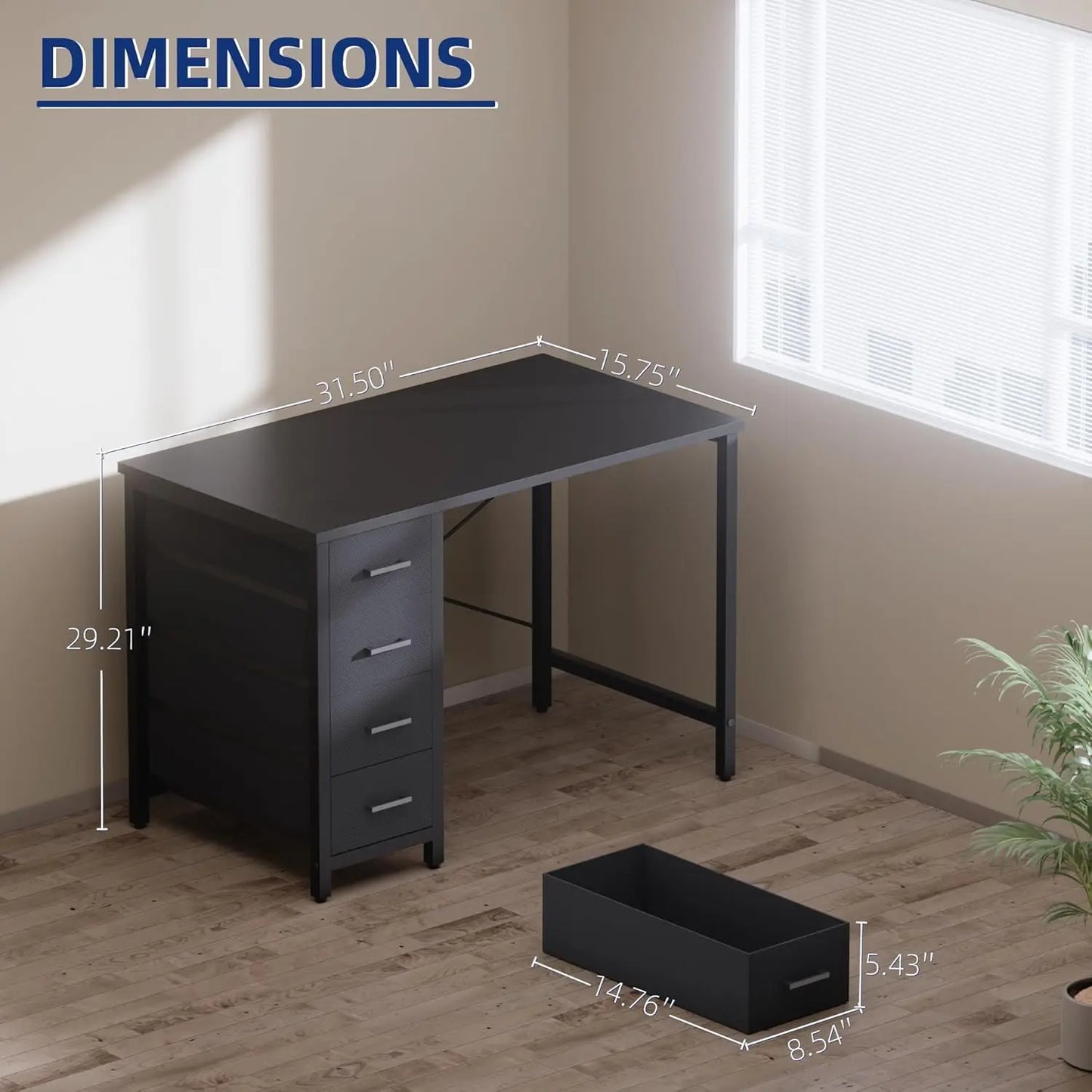 32 Inch Computer Desk with 4 Drawers Small Office Desk for Home Bedroom Study Writing Simple Modern Computer Table Black