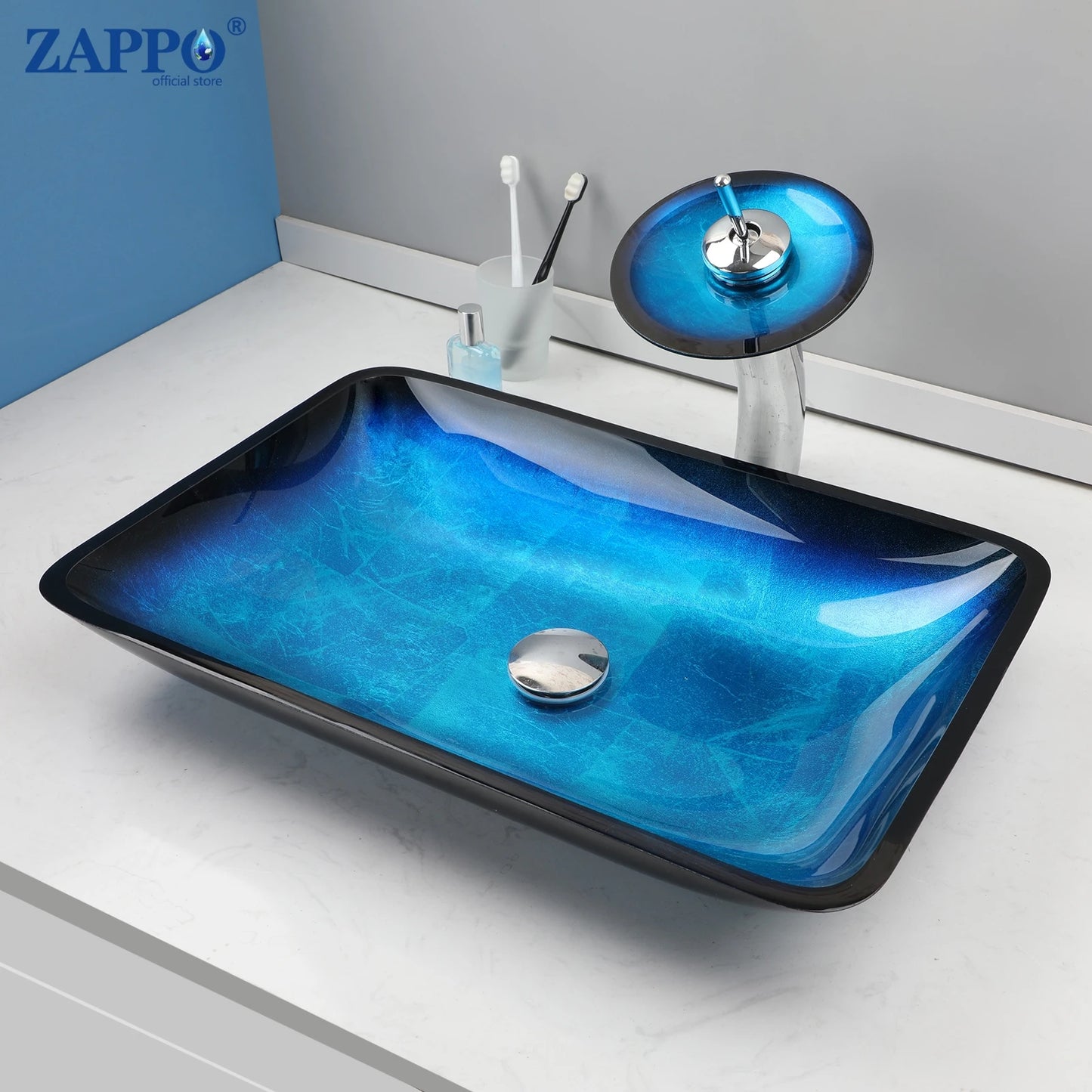 Durable Tempered Glass Vessel Sink With Waterfall Faucet