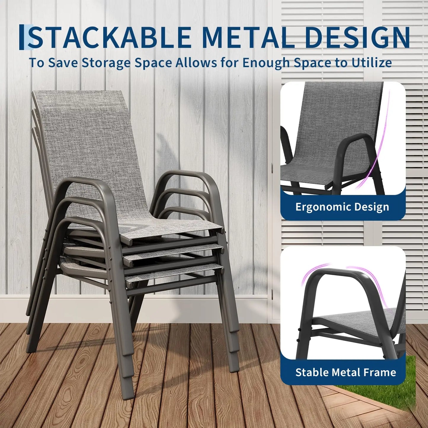 Set Of 4 Stackable Outdoor Patio Chairs, All-Weather Textilene High-Back Dining Chairs, 400lb Heavy-Duty Deck Chairs For Garden